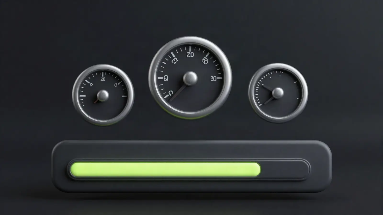 Three performance gauges above a browser window, representing Core Web Vitals