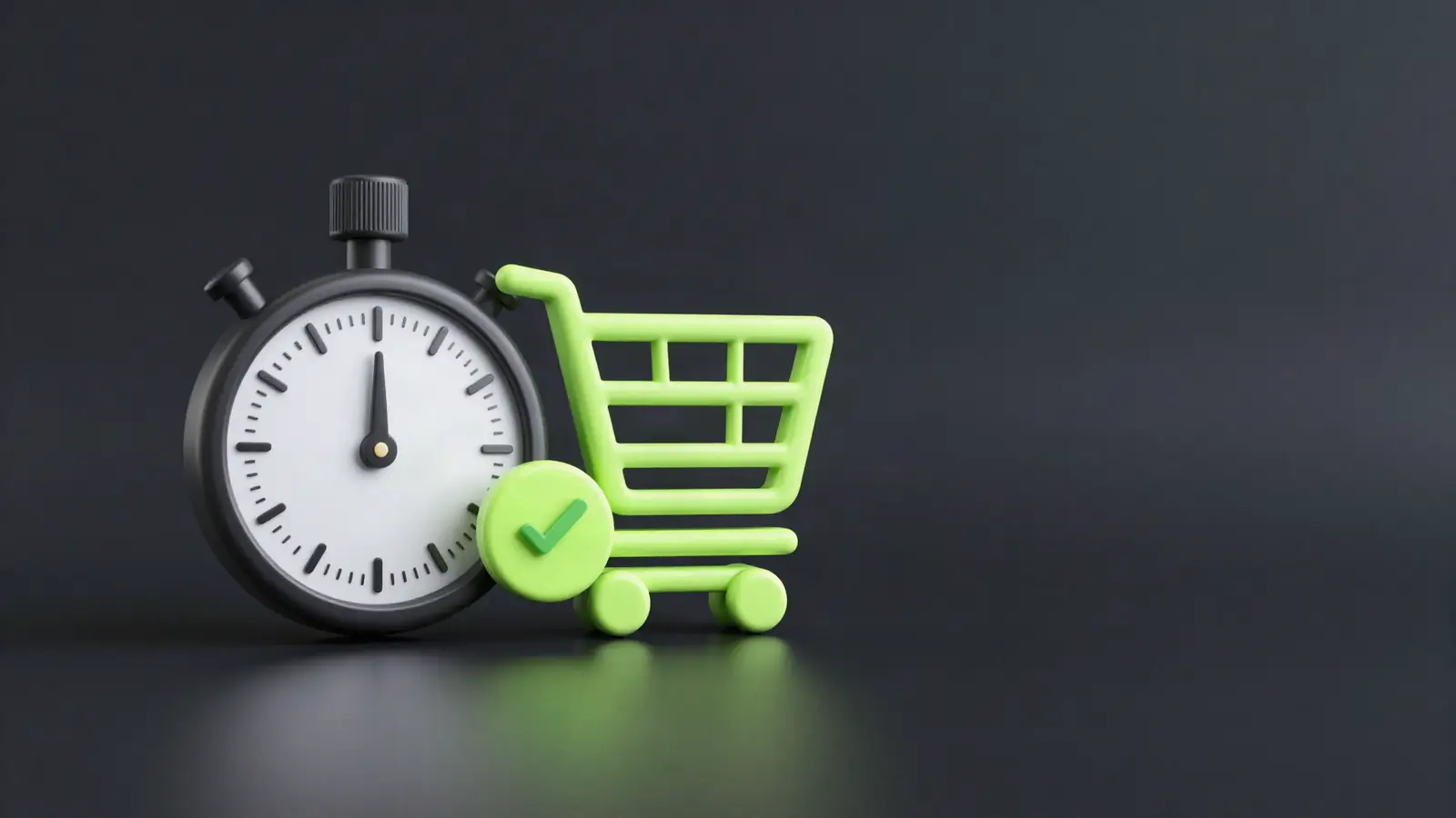 Stopwatch beside a shopping cart and checkout button