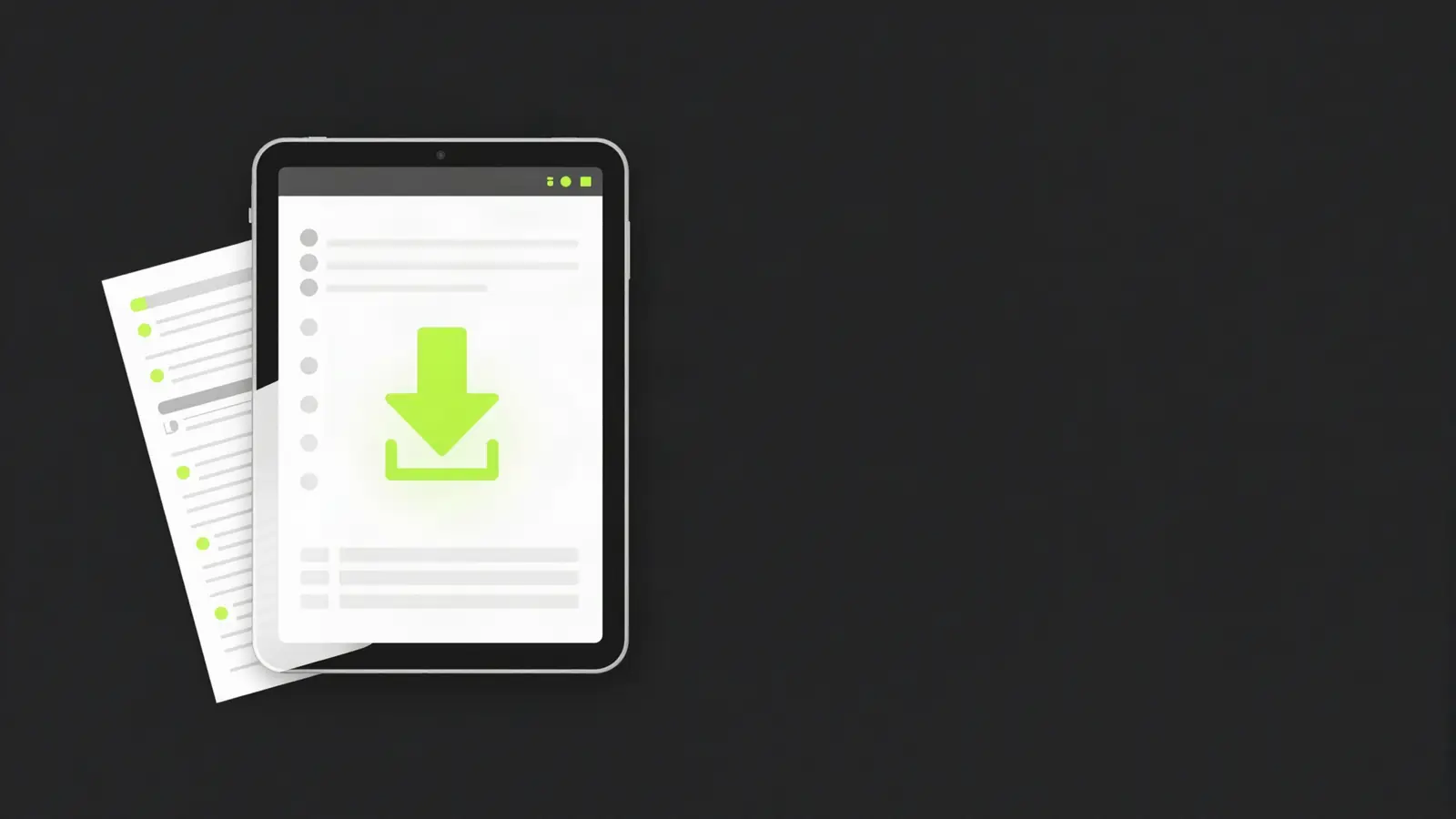 Tablet and printed planner pages with a download icon