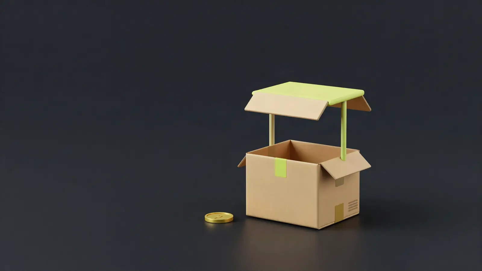Small shop stall coming out of a cardboard box beside a coin