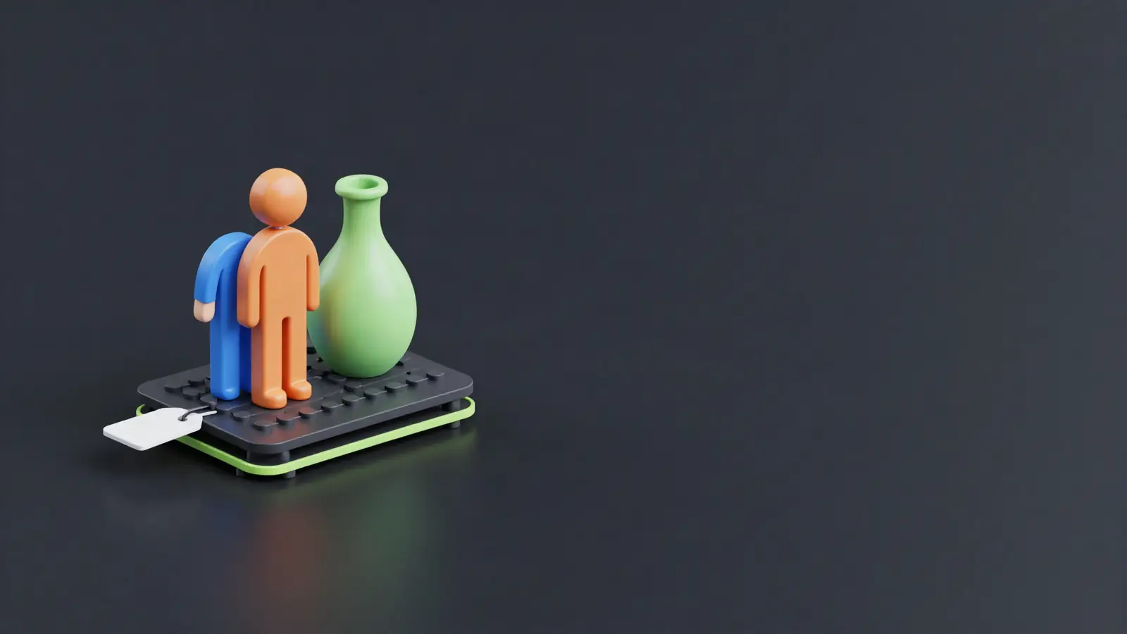 3D printed figurine and vase on a build plate with a price tag