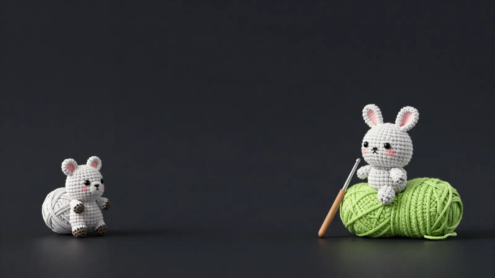 Crochet amigurumi plush next to a hook and yarn