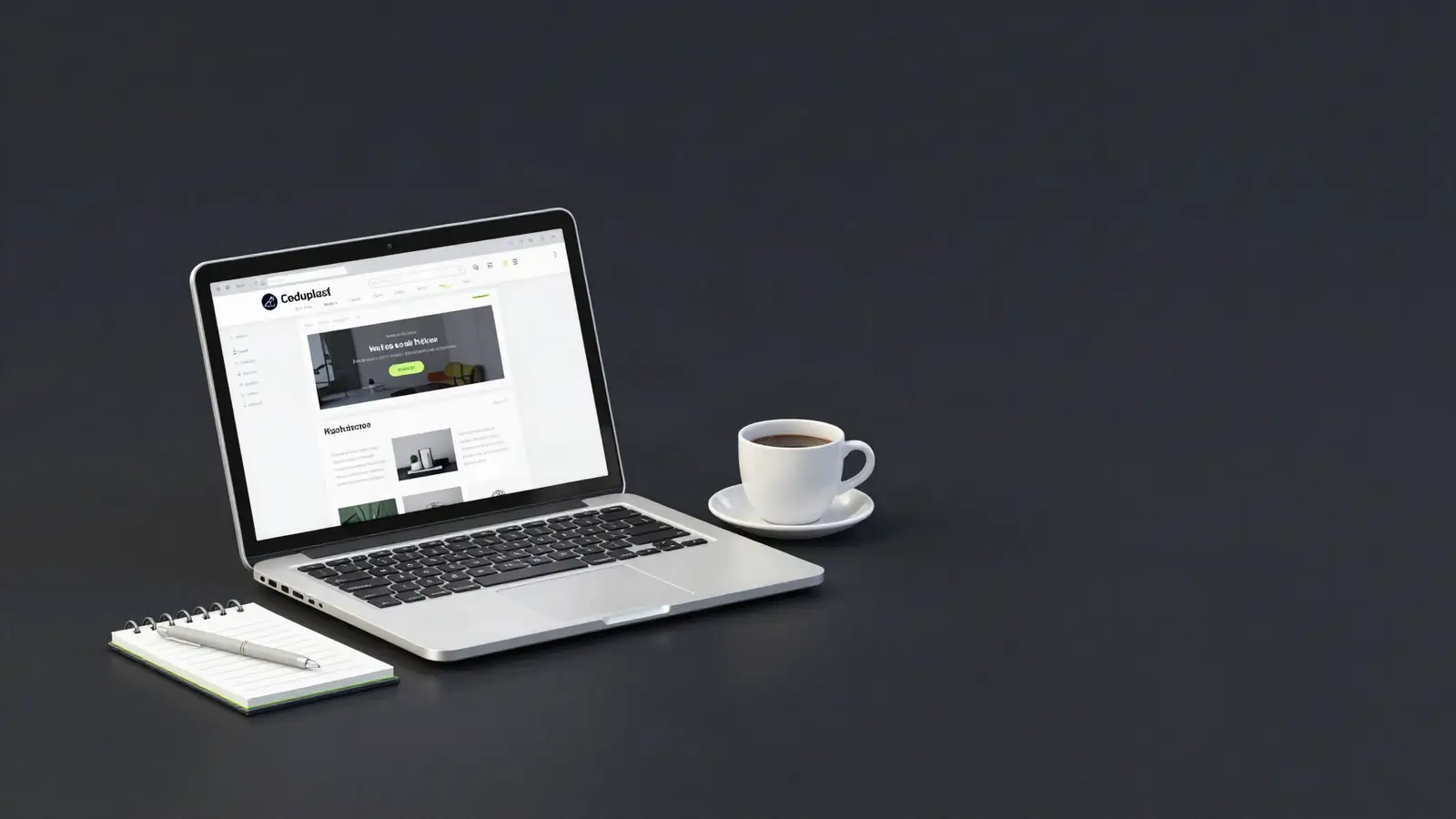 Designer's desk with a laptop website layout and a written quote