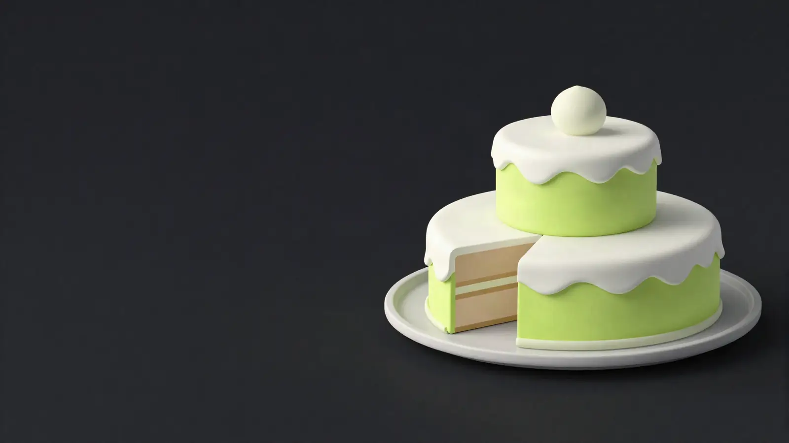 Tiered celebration cake with one slice cut out