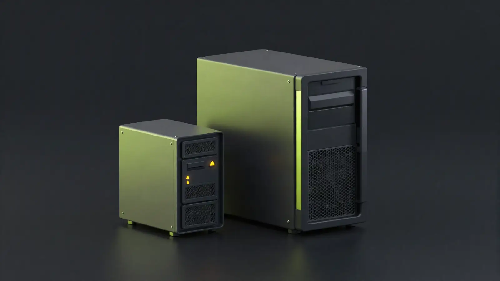 Overloaded small server beside a larger new server