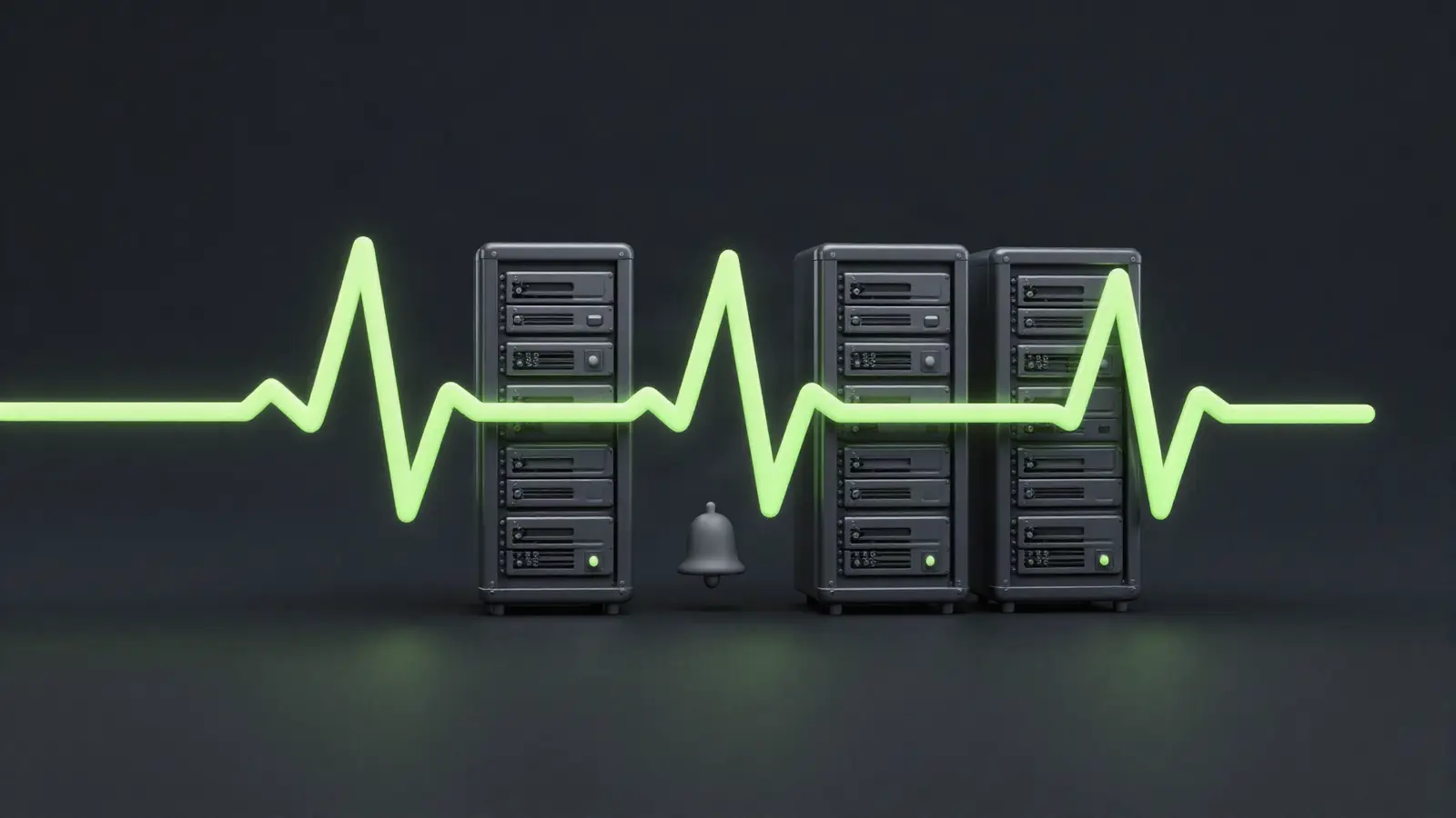 Heartbeat line across servers with an alert bell