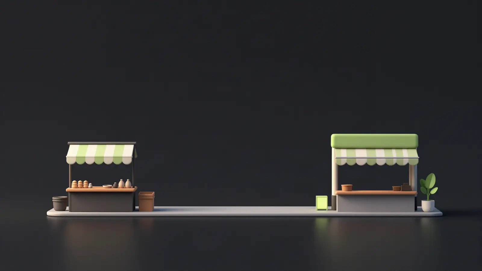 Market stall and a standalone shop connected by a path