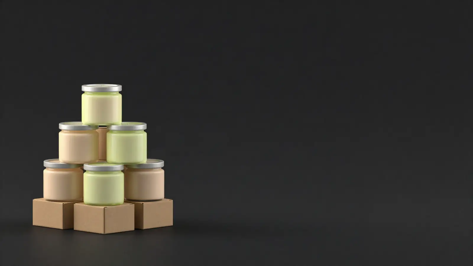 Cases of jar candles stacked for a shop delivery