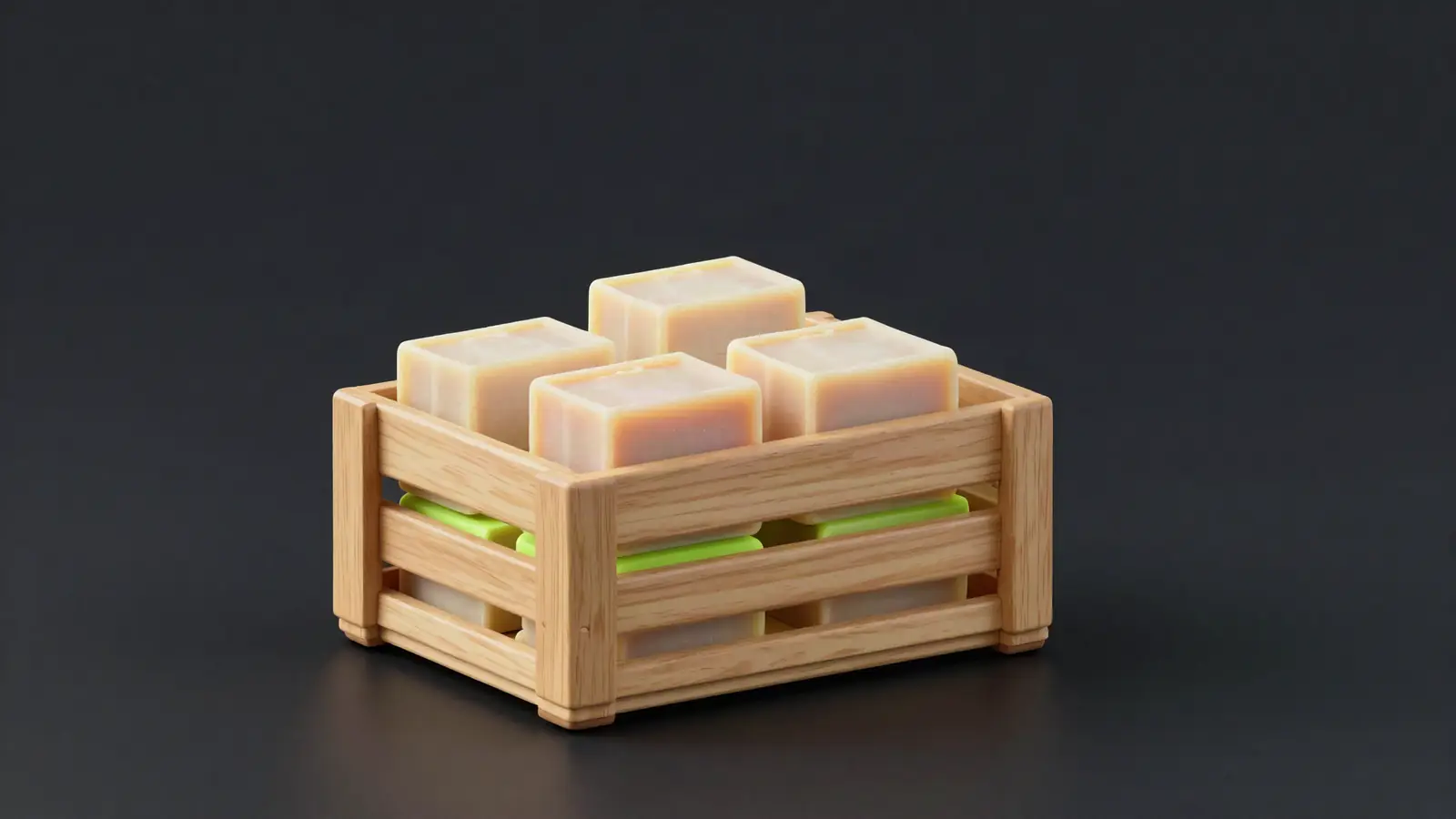 Wooden crate of wrapped soap bars ready for a shop