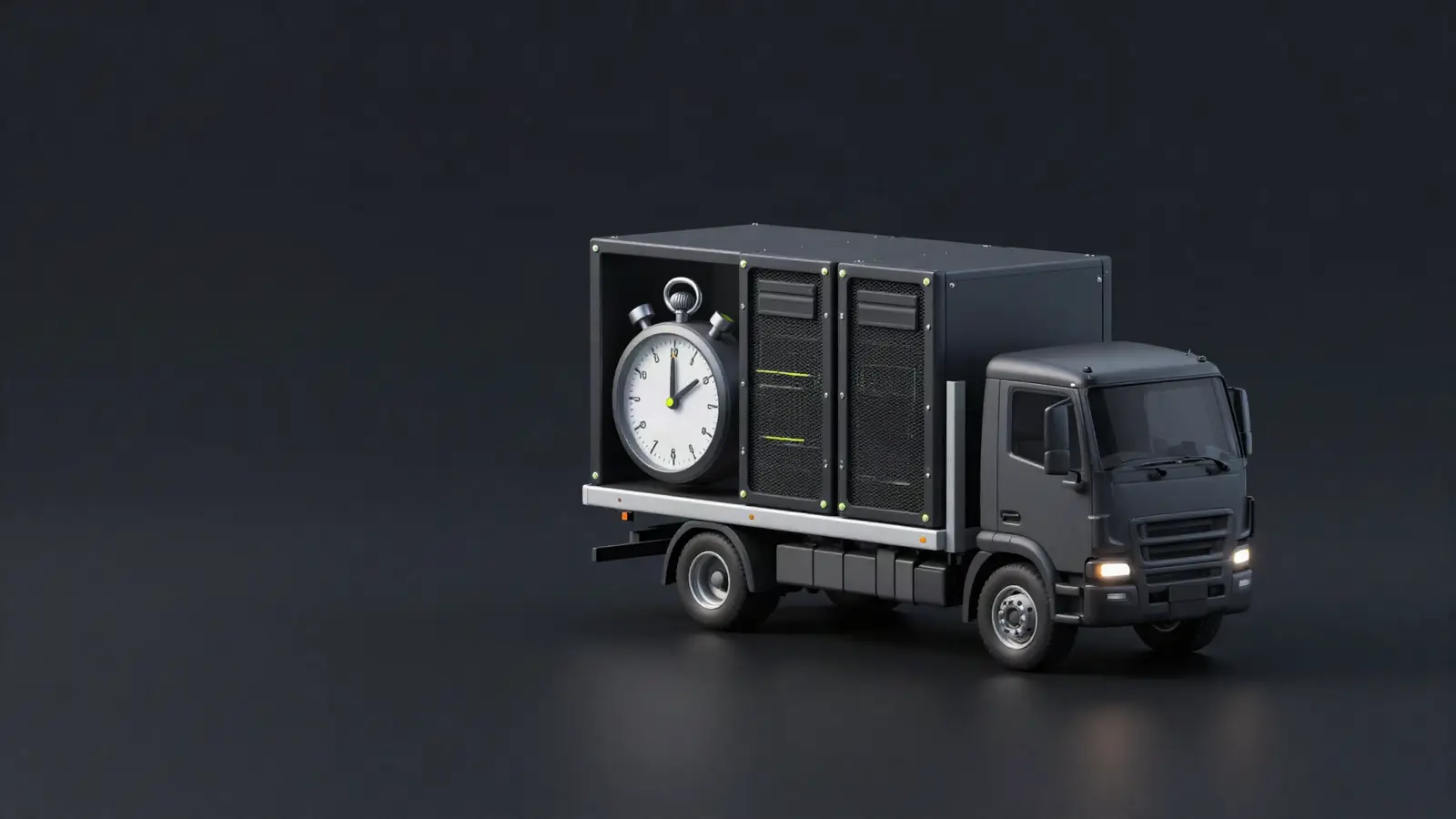 Moving truck carrying a server with a stopwatch
