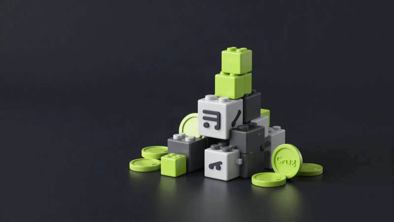 Website building blocks stacked with coins